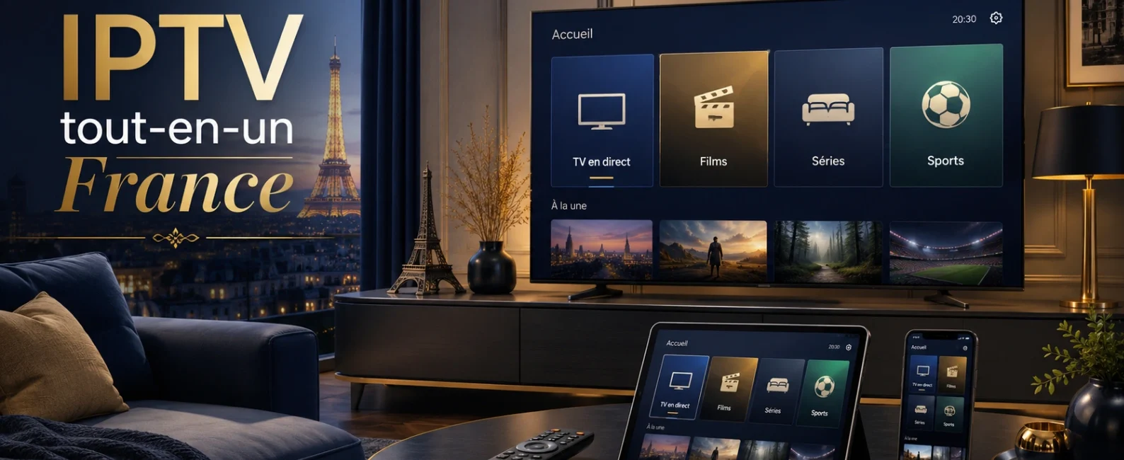 Abonnement IPTV tout en un en France avec TV, films, séries, sport et multi-écran.