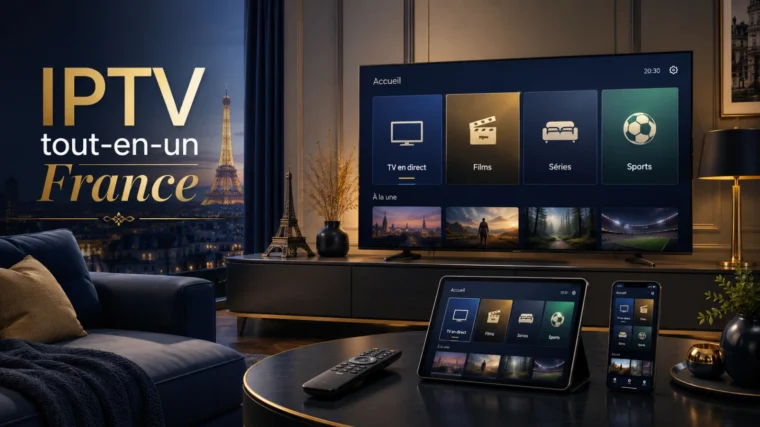 Abonnement IPTV tout en un en France avec TV, films, séries, sport et multi-écran.